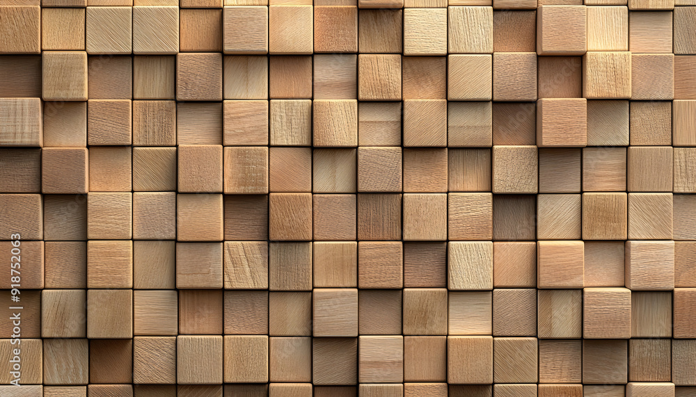 Timber sheen mosaic tiles arranged in a wall pattern illustration. Square 3D blocks create a wood block background Timber sheen mosaic tiles arranged in a wall pattern illustration. Square 3D blocks create a wood block background