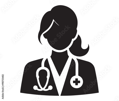 women doctor and nurse icons silhouette white background vector illustration