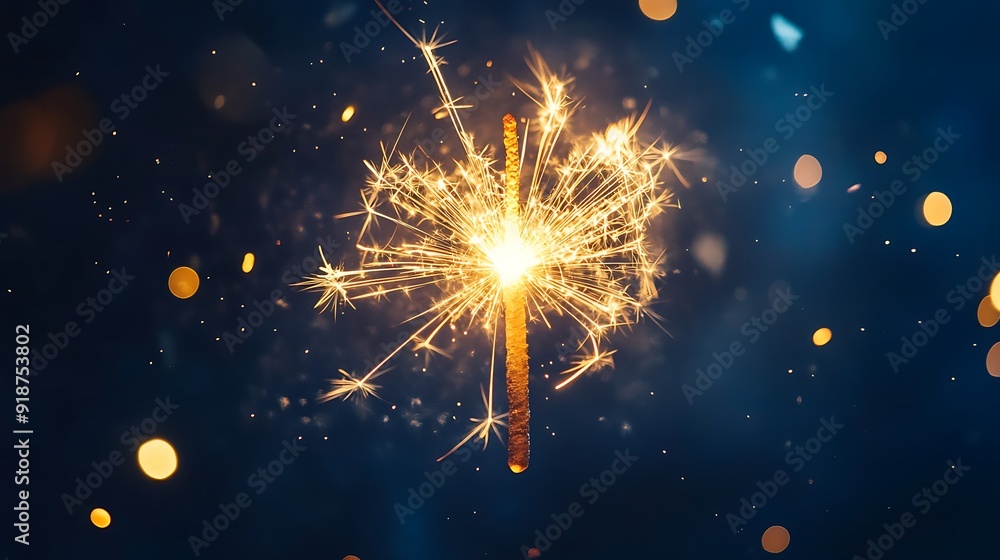 Obraz premium Abstract orange gold color glitter background with fireworks, Christmas event, new year event, 4th of July event and blur milky way background