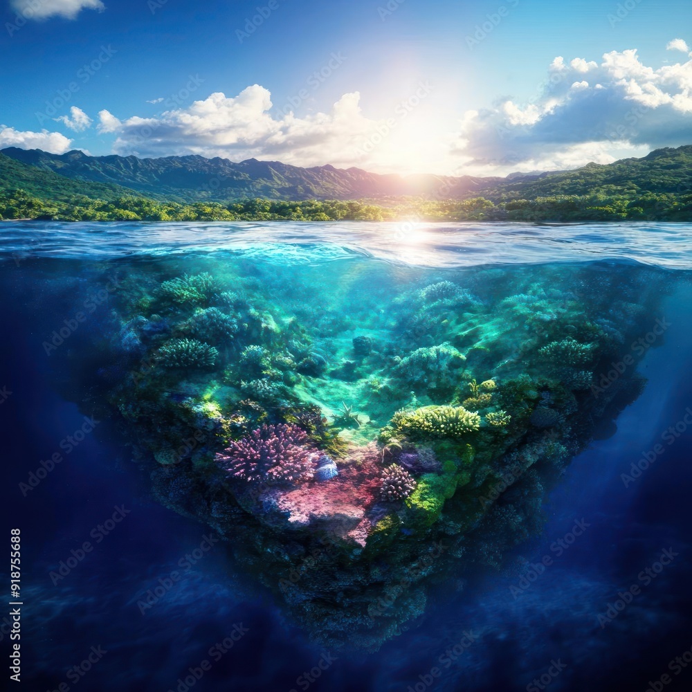 Aerial view of a small island surrounded by crashing waves. Aerial view of a small island surrounded by crashing waves.