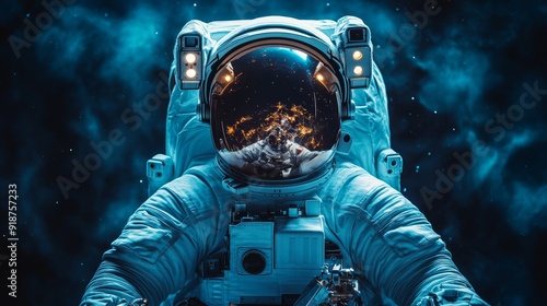 Fototapeta Naklejka Na Ścianę i Meble -  a closeup portrait of an astronaut inside a space station symbolizing innovation and the future suitable for tech companies space exploration brands or products associated with cuttingedge technology
