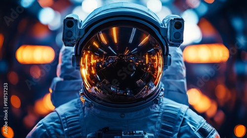 a closeup portrait of an astronaut inside a space station symbolizing innovation and the future suitable for tech companies space exploration brands or products associated with cuttingedge technology photo