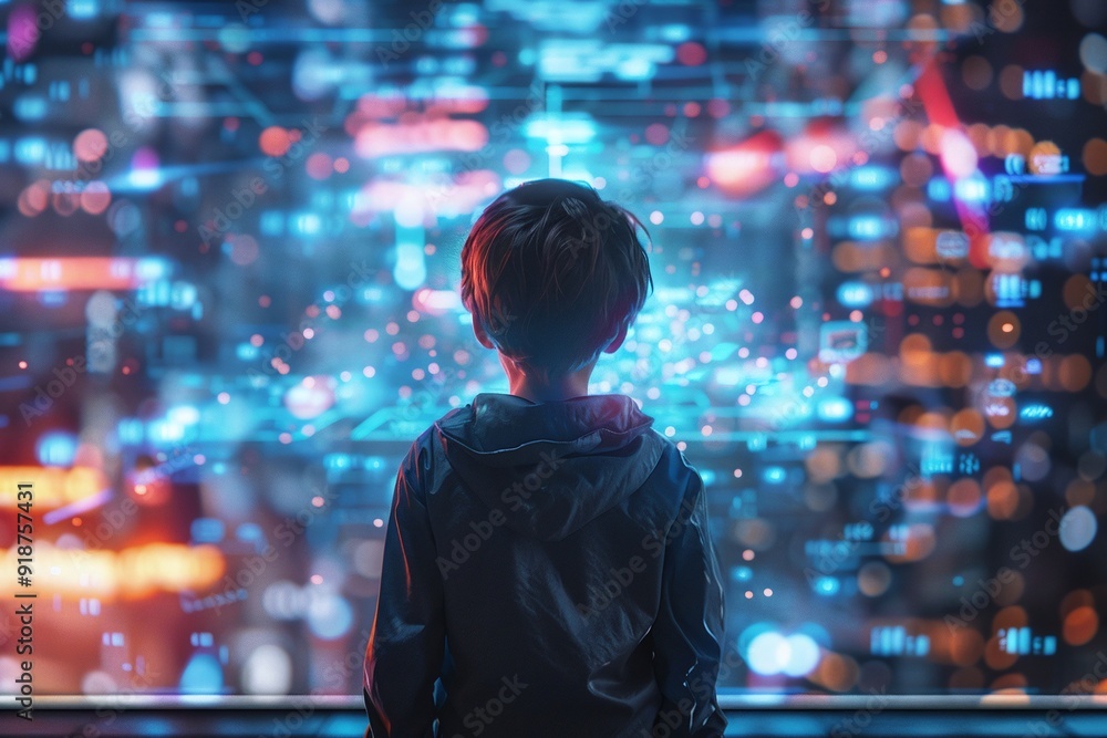 ai generative kid fiddling with hologram screen ai generative kid fiddling with hologram screen