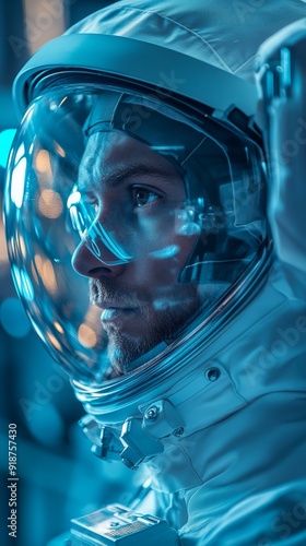 Wallpaper Mural a closeup portrait of an astronaut inside a space station symbolizing innovation and the future suitable for tech companies space exploration brands or products associated with cuttingedge technology Torontodigital.ca