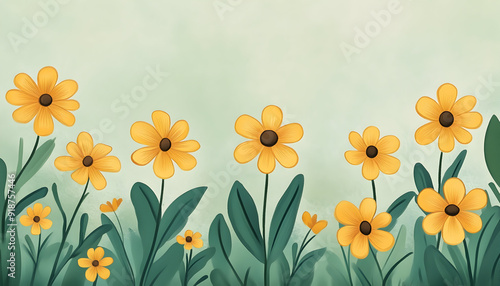 Illustration of cheerful, round, yellow flowers