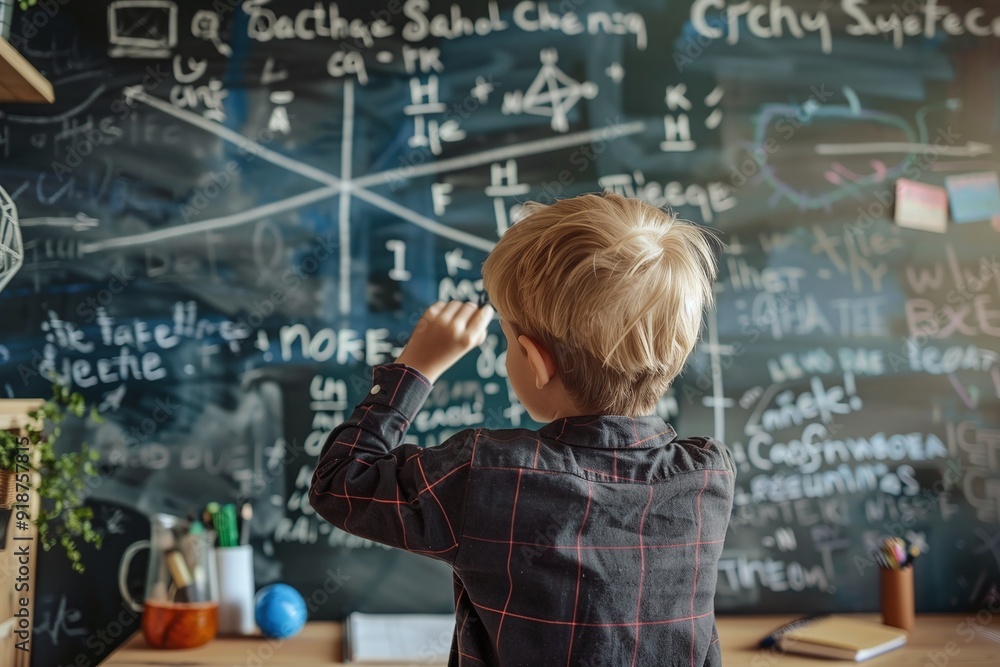 ai generative kid writes math formula on the blackboard ai generative kid writes math formula on the blackboard