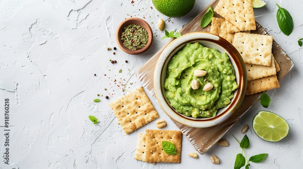 Guacamole Dip with Crackers and Lime Guacamole Dip with Crackers and Lime