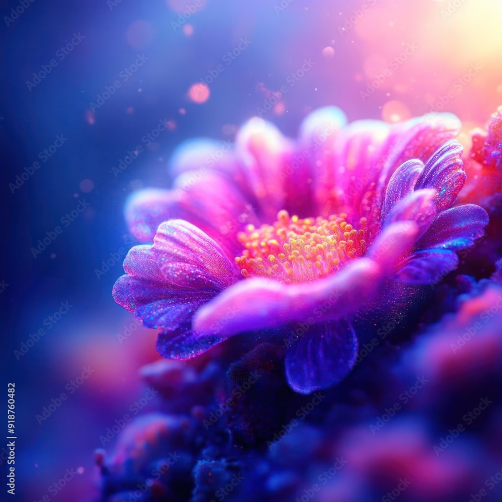 Close-up of a vibrant pink flower with soft, glowing light. Close-up of a vibrant pink flower with soft, glowing light.