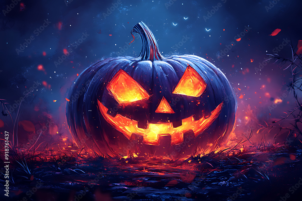 Fototapeta premium bright and colorful Halloween pumpkin and Trick or treat illustration, wallpaper or poster