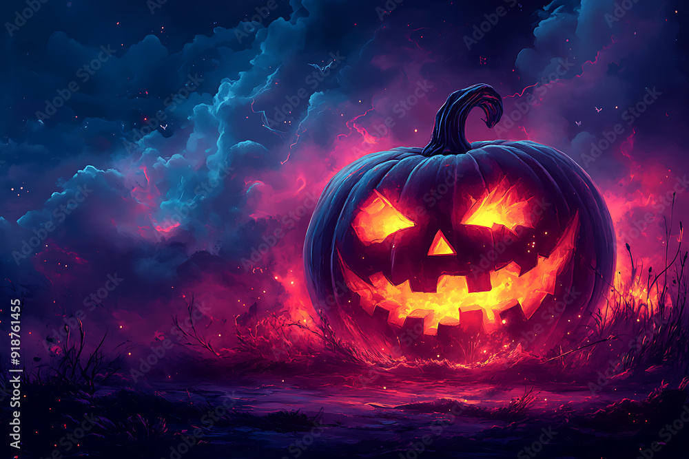 Fototapeta premium bright and colorful Halloween pumpkin and Trick or treat illustration, wallpaper or poster