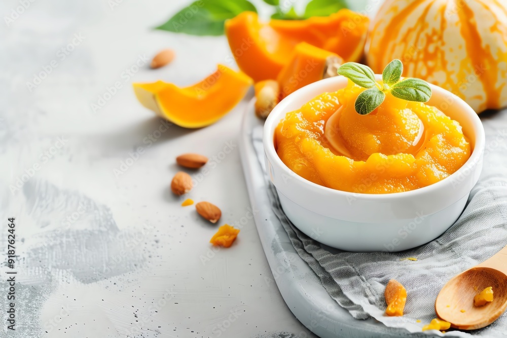 Mashed butternut squash in a baby bowl, Baby food, Packed with nutrients Mashed butternut squash in a baby bowl, Baby food, Packed with nutrients