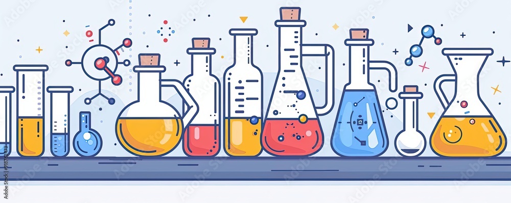 Chemistry breakthroughs, new elements, flat design illustration Chemistry breakthroughs, new elements, flat design illustration