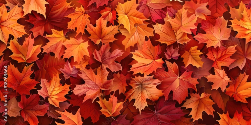 A pile of autumn leaves in shades of red and orange A pile of autumn leaves in shades of red and orange