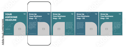 Microblog business carousel post template set, Modern Instagram carousel post design, Editable social media technology carousel post, eps 10
