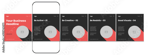 Microblog business carousel post template set, Modern Instagram carousel post design, Editable social media technology carousel post, eps 10