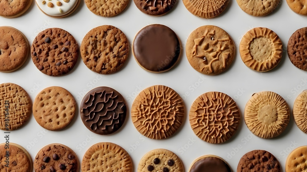 Collection of round cookie cookies biscuit, classic and nut set, on white background cutout file. Many assorted different design. Mockup template for artwork design. Generative Ai Collection of round cookie cookies biscuit, classic and nut set, on white background cutout file. Many assorted different design. Mockup template for artwork design. Generative Ai