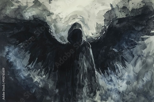 Wallpaper Mural A person with large wings spreads their arms and takes off into the air, flying high Torontodigital.ca