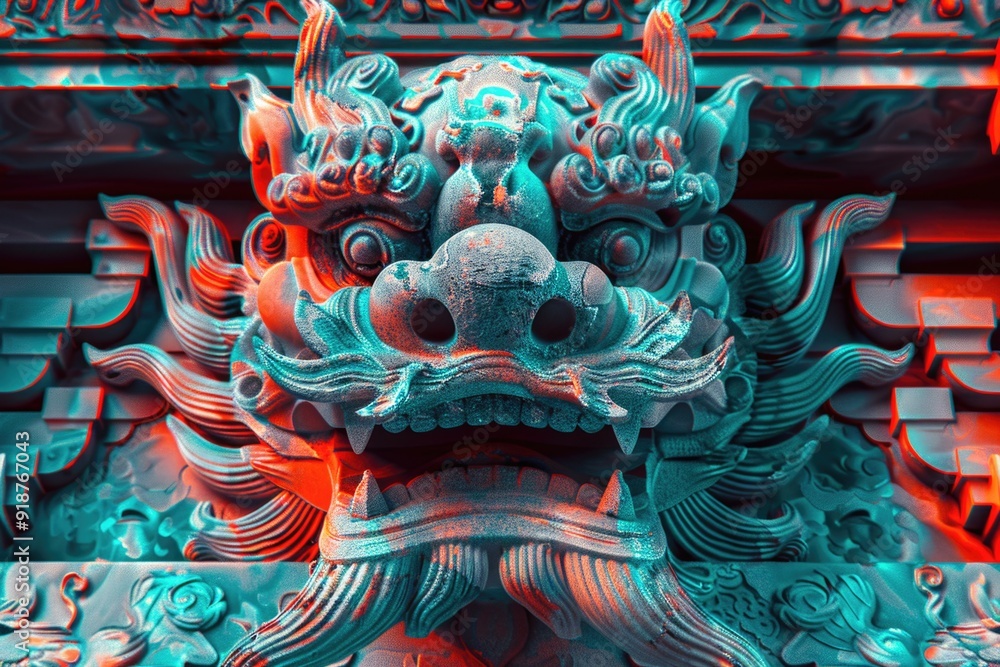 Fototapeta premium A detailed image of a dragon's head and neck