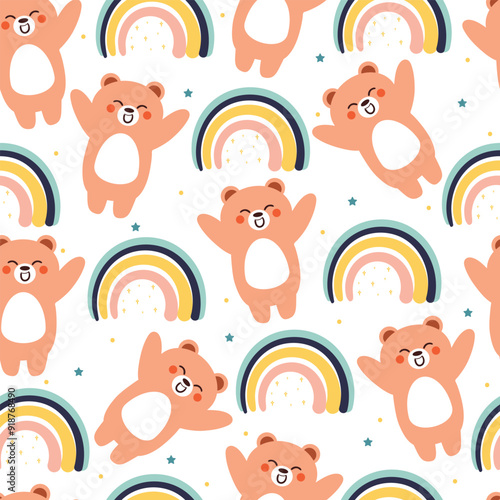 seamless pattern cartoon bear with sky element. cute animal wallpaper illustration for gift wrap paper