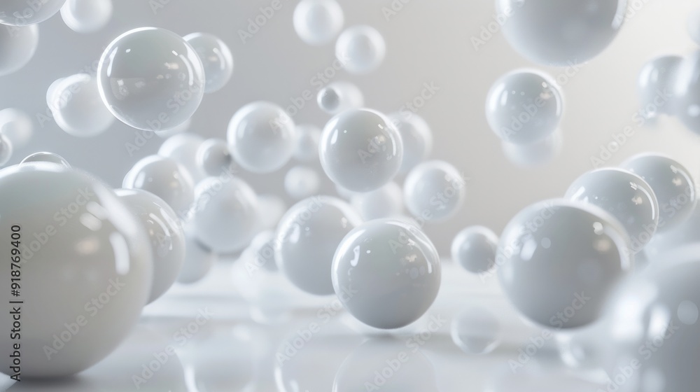 The image is a collection of white spheres floating in the air The image is a collection of white spheres floating in the air