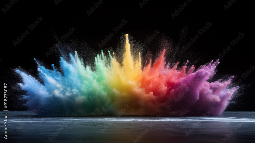 An abstract composition of a color powder explosion in a clean An abstract composition of a color powder explosion in a clean