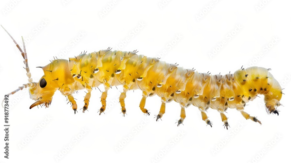 A long, yellow and brown caterpillar with black eyes A long, yellow and brown caterpillar with black eyes