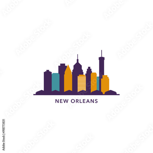 New Orleans USA city skyline, horizon logo. Panorama, US Louisiana state icon, abstract landmarks, skyscraper, buildings. United States of America isolated graphic, vector clipart