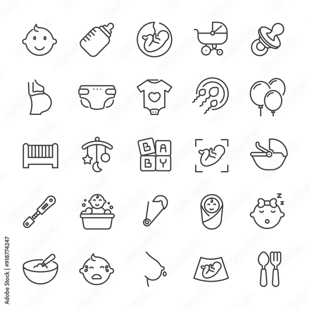 Baby, pregnancy thin line icons collection. Editable stroke. For website marketing design, logo, app, template, ui, etc. Vector illustration. Baby, pregnancy thin line icons collection. Editable stroke. For website marketing design, logo, app, template, ui, etc. Vector illustration.