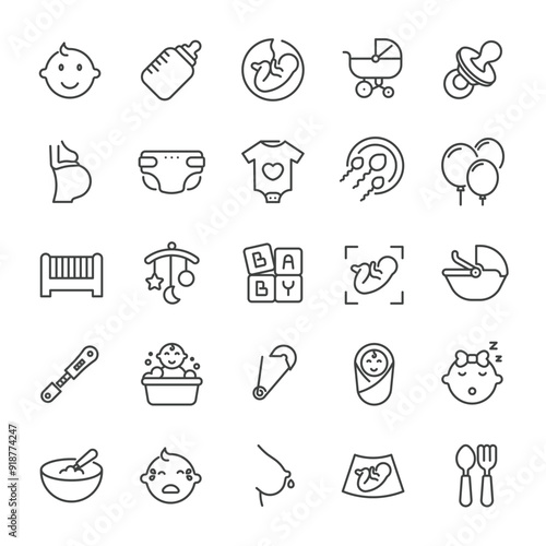 Baby, pregnancy thin line icons collection. Editable stroke. For website marketing design, logo, app, template, ui, etc. Vector illustration.