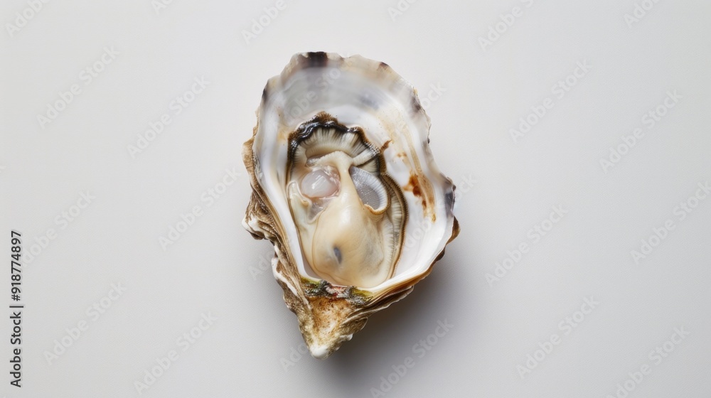A small oyster shell with a small pearl inside A small oyster shell with a small pearl inside