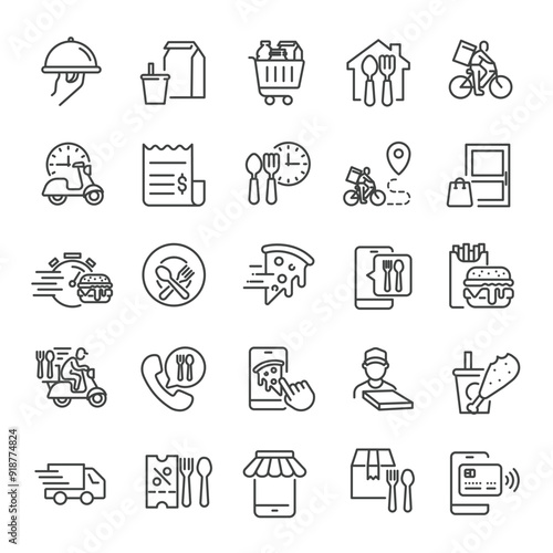 Food delivery thin line icons collection. Editable stroke. For website marketing design, logo, app, template, ui, etc. Vector illustration.