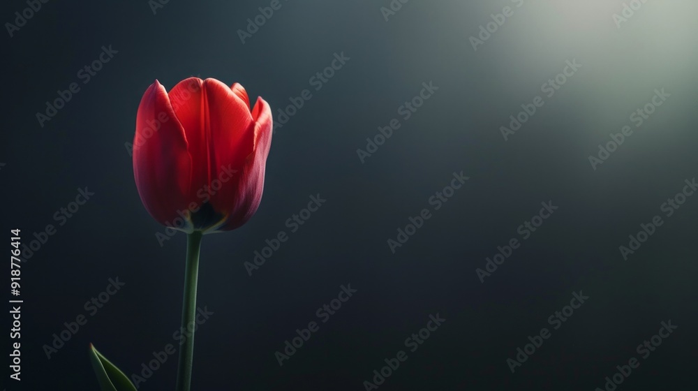 A single red flower is the main focus of the image A single red flower is the main focus of the image