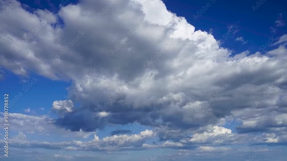 Time-lapse video of white and puffy clouds moving slowly in the daytime while the sun is shining, creating deep shadows and the sky is vivid blue in the background. Footage is filmed during the summer Time-lapse video of white and puffy clouds moving slowly in the daytime while the sun is shining, creating deep shadows and the sky is vivid blue in the background. Footage is filmed during the summer