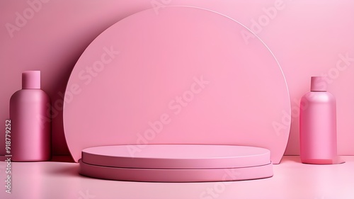 Abstract scene background. Cylinder podium on pink background. Product presentation, mock up, show cosmetic product, Podium, stage pedestal or platform.