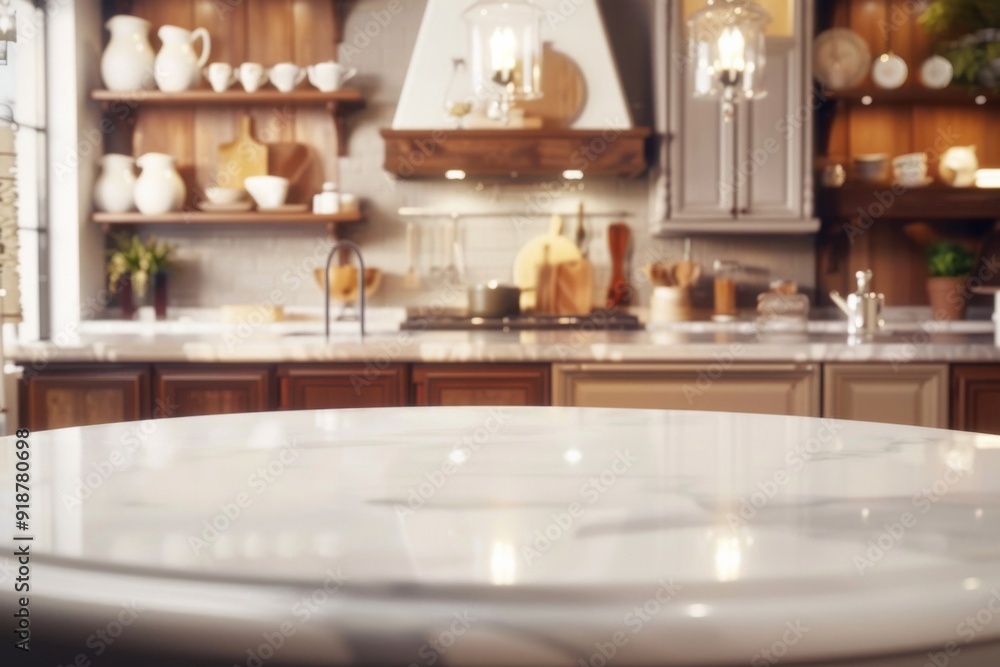 Elegant Kitchen with Marble Countertop and White Granite Table Top for Display. Vintage-Inspired Cabinetry and Warm Lighting Create a Cozy Atmosphere. Elegant Kitchen with Marble Countertop and White Granite Table Top for Display. Vintage-Inspired Cabinetry and Warm Lighting Create a Cozy Atmosphere.