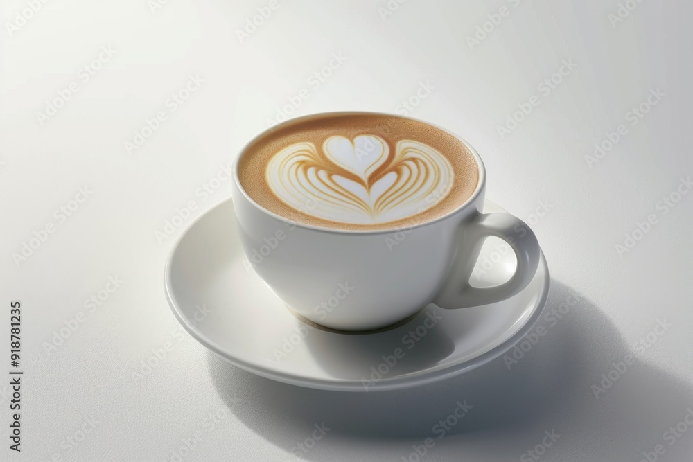 Cup of Coffee with Heart Latte Art on White Background, High Resolution and Hyper-Realistic Mockup Template, Side View with Soft Shadows and Professional Light Cup of Coffee with Heart Latte Art on White Background, High Resolution and Hyper-Realistic Mockup Template, Side View with Soft Shadows and Professional Light