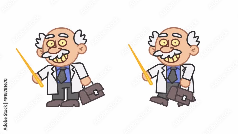 Professor holds pointer and walks. Alpha channel Professor holds pointer and walks. Alpha channel