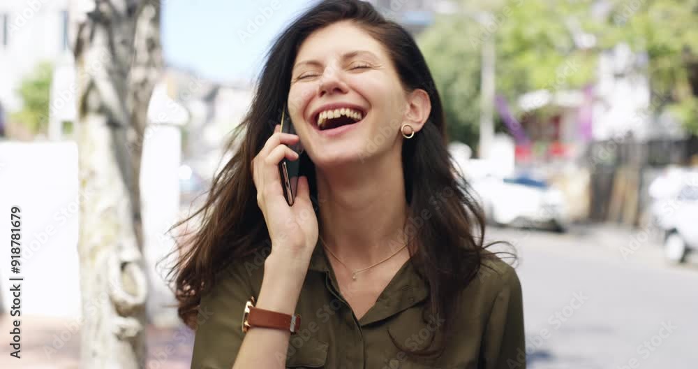 Smartphone call, city and happy woman laughing at funny conversation, outdoor communication or urban discussion. Sidewalk, comedy humour and mobile user networking, advice or chat with phone contact Smartphone call, city and happy woman laughing at funny conversation, outdoor communication or urban discussion. Sidewalk, comedy humour and mobile user networking, advice or chat with phone contact