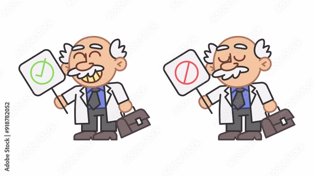 Professor holds yes no sign. Alpha channel Professor holds yes no sign. Alpha channel