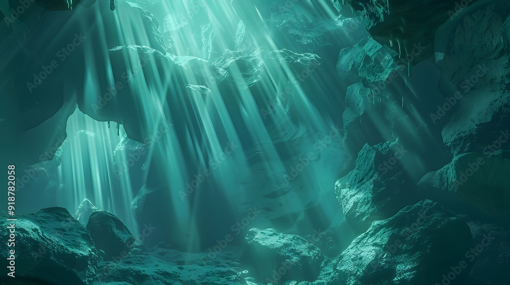 Fototapeta premium underwater cave or cavern shrouded in a bluish green hue