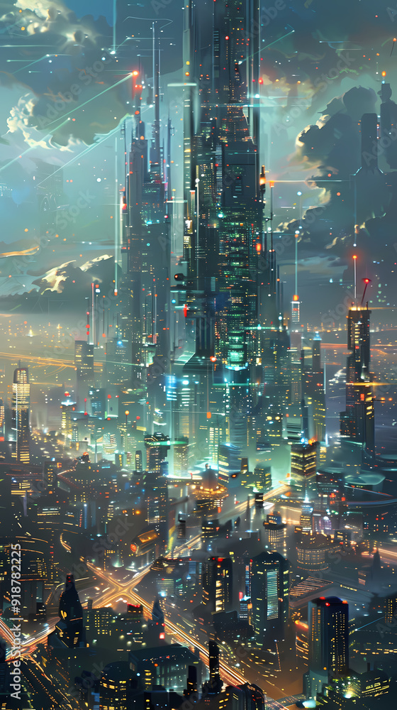 Fototapeta premium Modern city scenery in science fiction scene