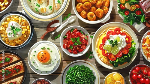 Wallpaper Mural Breakfast buffet, variety of dishes, flat design illustration Torontodigital.ca