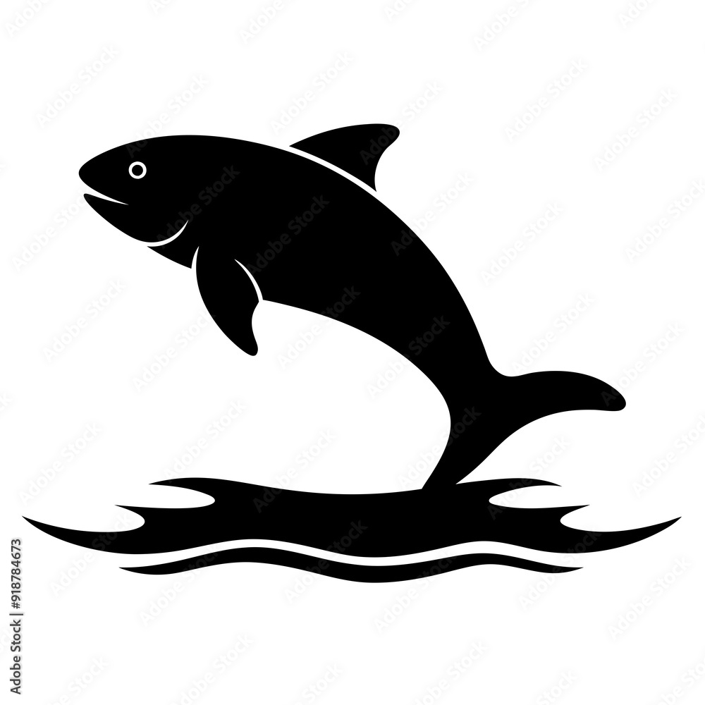 Fototapeta premium black silhouette a fish jumping out of the water vector illustration
