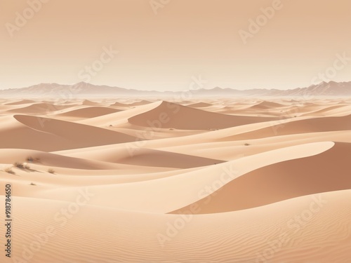 A broad desert area under a bright sun, with mountains seen in the distance