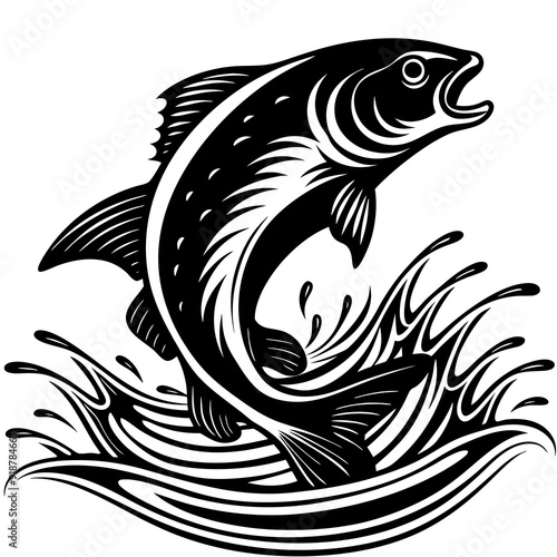 black silhouette a fish jumping out of the water vector illustration