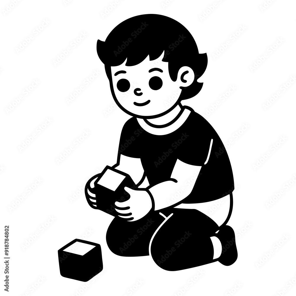 Cute Kid Play soccer In Blocks Vector Art Illustration Cute Kid Play soccer In Blocks Vector Art Illustration