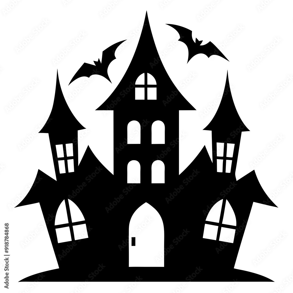 Halloween house with bats silhouette illustration