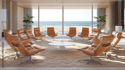 Modern Office Interior with Beach View photo