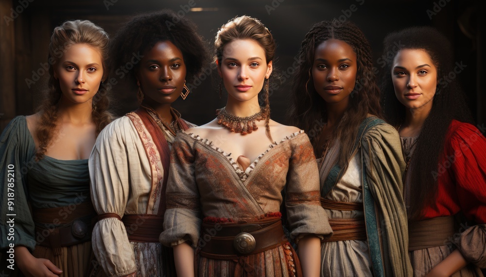 A group of women wearing traditional attire from different cultures A group of women wearing traditional attire from different cultures