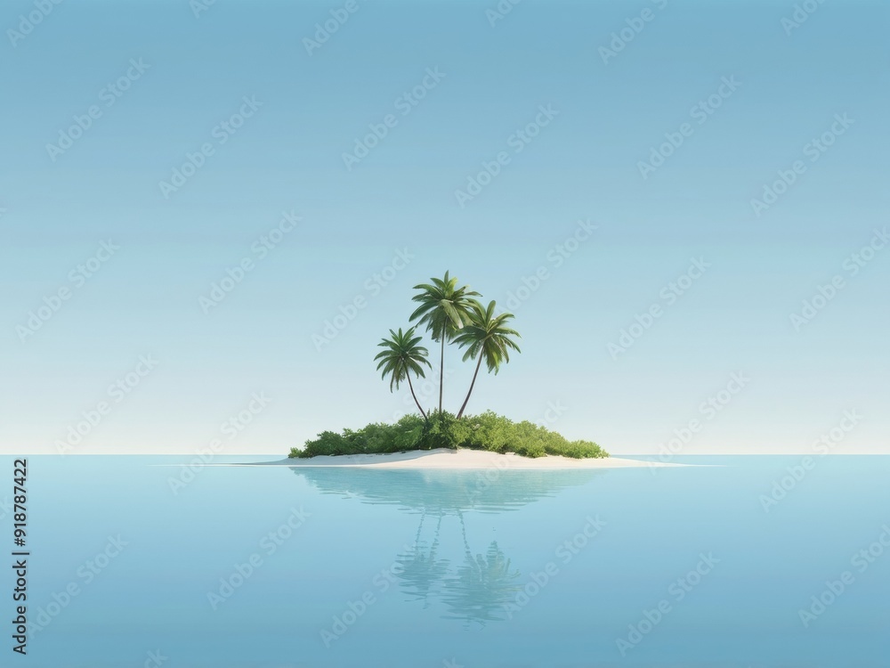 Tropical Island Paradise with Palm Trees and Clear Blue Water Tropical Island Paradise with Palm Trees and Clear Blue Water